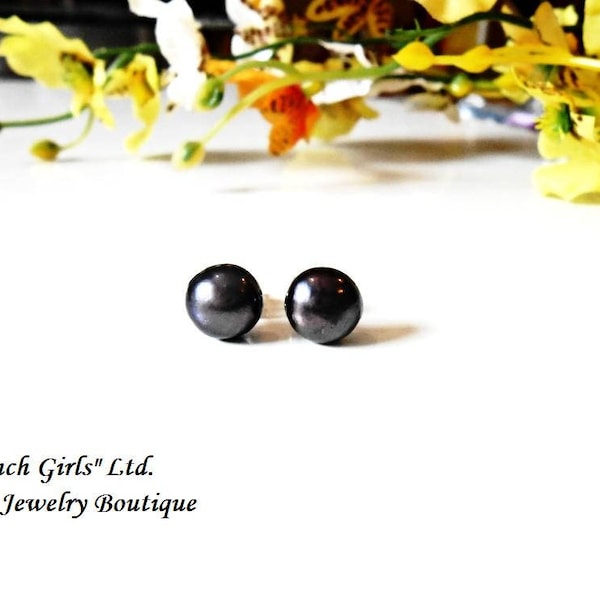 Freshwater Black Pearl Stud Earrings Tiny Cultured Pearls Gemstone Surgical Steel Post Stud Stone Cut Rough Boho Bohemian Bridesmaid Jewelry