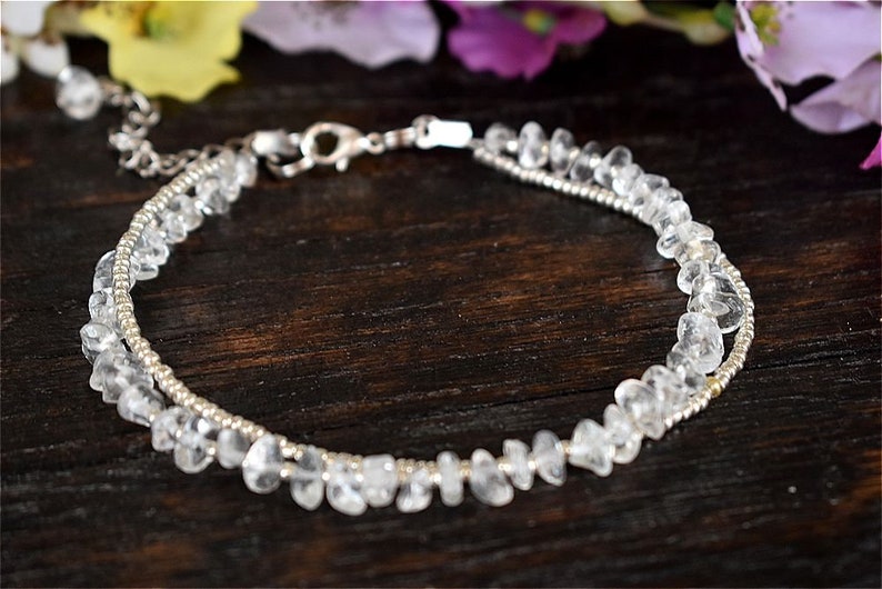 Clear Quartz Anklet Foot Bracelet Raw Gemstone Rock Crystal Boho Beach Summer Gift Women Girl Bohemian Silver Jewelry Sandal Gipsy Stone Art