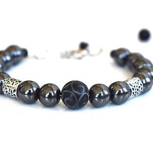 Hematite Gemstone Mens Beaded Bracelet Mala Healing Stone Crystal Yoga Bracelet Meditation Agate Dark Gray Black Bracelet Zen Prayer Gift