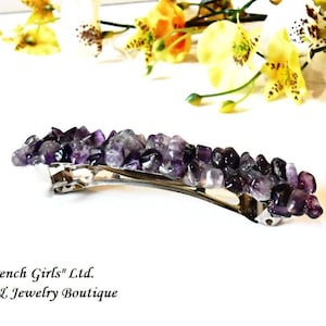 Raw Amethyst Barrette Gemstone Hair Pin Clip Cut Rough Gems Purple Violet Gemstone Barettes Women Fashion Hair Accessories Nickel Free Clip