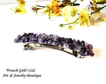 Raw Amethyst Barrette Gemstone Hair Pin Clip Cut Rough Gems Purple Violet Gemstone Barettes Women Fashion Hair Accessories Nickel Free Clip