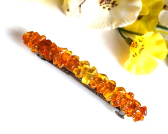 Raw Baltic Amber Barrette Yellow Genuine Natural Gemstone Hair Pin Clip Barettes Hair Barretts Accessories Clip Hair Bun Holder Women Hair