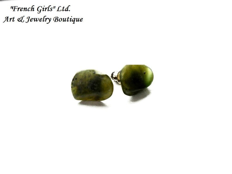Nephrite Jade Tiny Stud Earrings Raw Gemstone Surgical Steel Stud Crystal Healing Stone Yoga Irregular Cut Rouge Boho Bohemian Jewelry