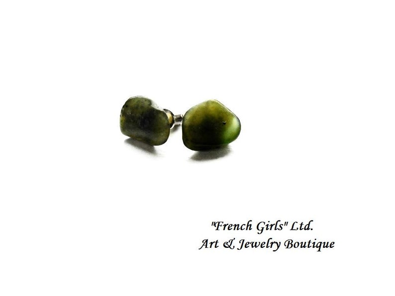 Nephrite Jade Tiny Stud Earrings Raw Gemstone Surgical Steel Stud Crystal Healing Stone Yoga Irregular Cut Rouge Boho Bohemian Jewelry