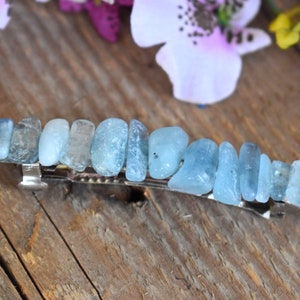 Raw Aquamarine Barrette Blue Gemstone Hair Pin Clip Raw Stone Jewelry Barettes Barretts Accessories Hair Bun Holder Gems Women Girl Gift
