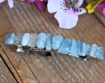 Raw Aquamarine Barrette Blue Gemstone Hair Pin Clip Raw Stone Jewelry Barettes Barretts Accessories Hair Bun Holder Gems Women Girl Gift