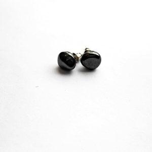 Raw Hematite Tiny Stud Earrings Surgical Steel Pins Healing Stone Gemstone Nuggets Cut Rough Boho Bohemian Graffiti Gray Jewelry image 3