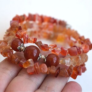 Raw Red Carnelian Gemstone Memory Wire Wrap Beaded Bracelet Healing Stone Crystal Chakra Meditation Yoga Zen Bohemian Boho Jewelry Bracelet image 3