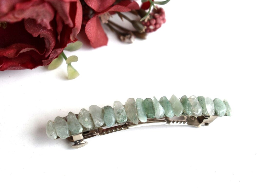 Raw Green Jade Barrette Hair Clip Pin Gemstone Stone Hair Bun Maker
