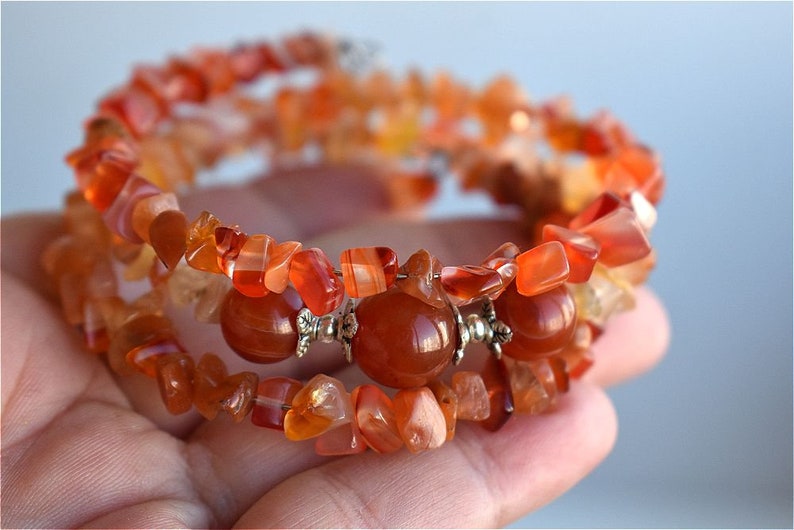 Raw Red Carnelian Gemstone Memory Wire Wrap Beaded Bracelet Healing Stone Crystal Chakra Meditation Yoga Zen Bohemian Boho Jewelry Bracelet image 4