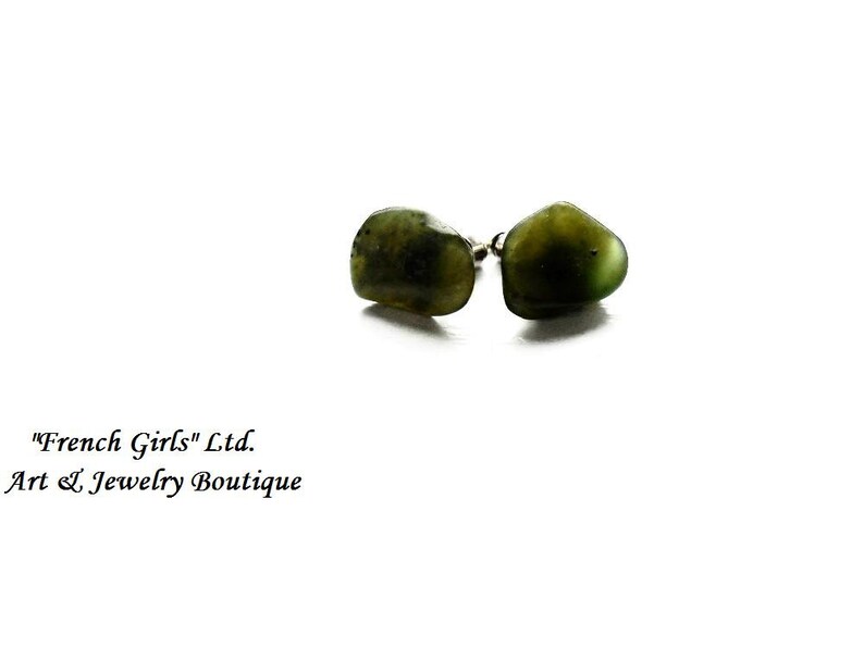 Nephrite Jade Tiny Stud Earrings Raw Gemstone Surgical Steel Stud Crystal Healing Stone Yoga Irregular Cut Rouge Boho Bohemian Jewelry