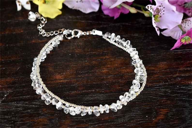 Clear Quartz Anklet Foot Bracelet Raw Gemstone Rock Crystal Boho Beach Summer Gift Women Girl Bohemian Silver Jewelry Sandal Gipsy Stone Art
