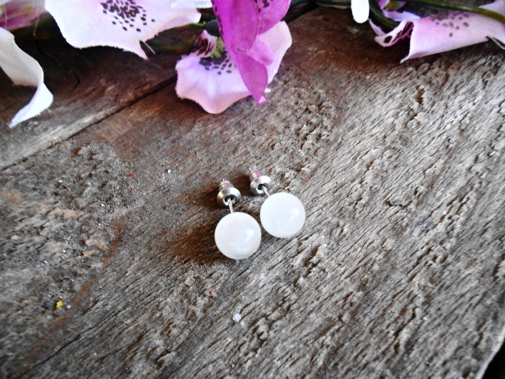 White Cat Eye Stud Earrings 6 mm Gemstone Jewelry Oval Round | Etsy