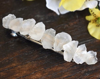 Sea Glass Barrette White Hair Pin Clip Barettes Hair Barretts Accessories Tumbled Raw Crystal Clip Hair Bun Holder Women Girl Gift Hair