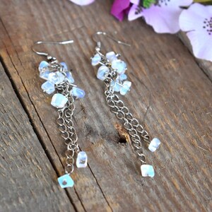 Raw Moonstone Opalite Dangle Beaded Blue Earrings Gemstone Genuine Bohemian Boho Cut Rough Art Jewelry Healing Raw Stone Crystal Earrings image 7