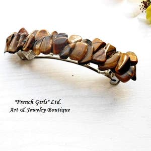 Tiger Eye Stone Barrette Hair Clip - Brown Tigereye Tiger’s Tigers Eye Stone Hair Clip: Polished Brown Boho Accessory - Etsy main image 2