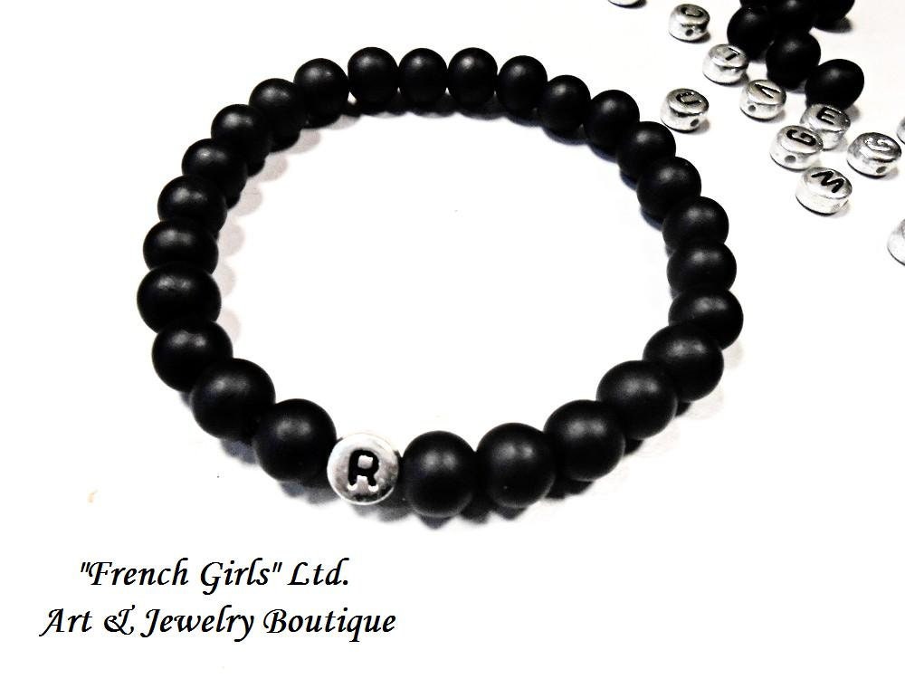 Mens Black Onyx Personalized Alphabet Letter Customized Etsy