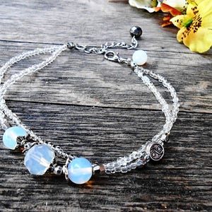 Moonstone Opalite Anklet Foot Bracelet Boho Beach Summer Yin Yang Feng Shui Healing Gemstone Crystal Stone Women Gift Bohemian Sandal Gipsy image 5