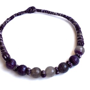 Amethyst Statement Necklace Gemstone Beaded Choker Chunky Women Purple Violet Healing Stone Gem Boho Bohemian Bib Jewelry