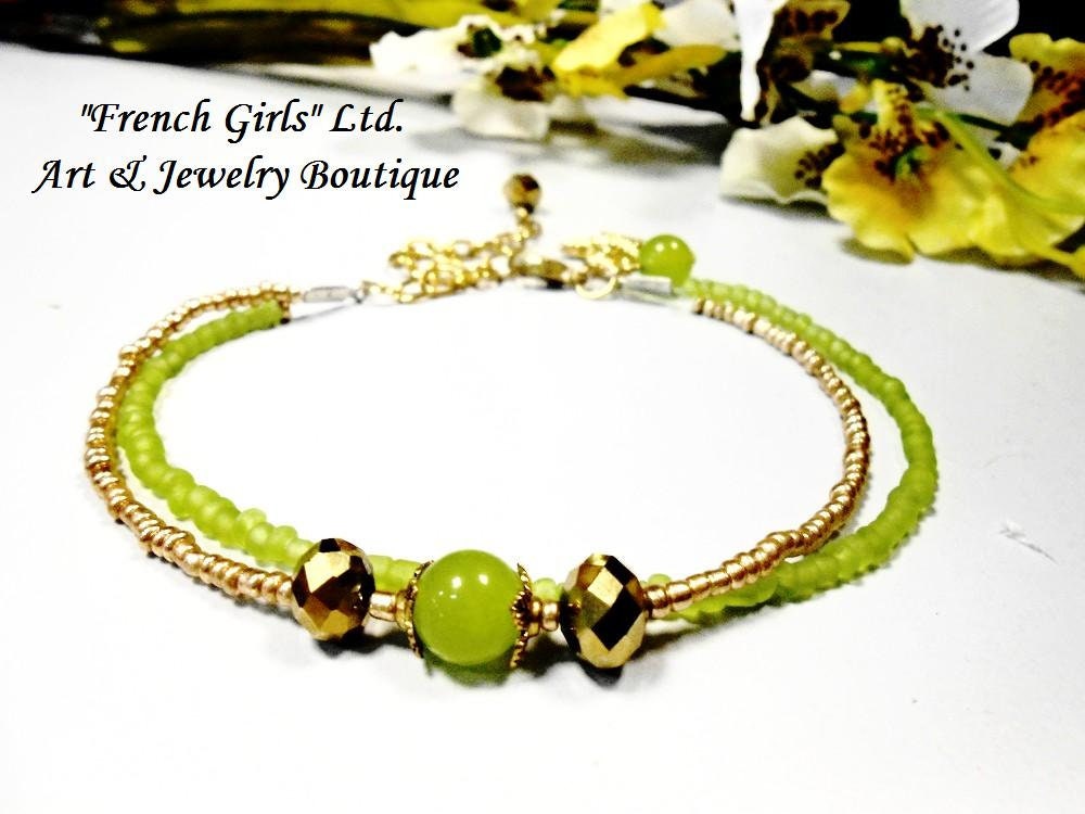 Green Jade Anklet Foot Bracelet Boho Beach Summer Gemstone Gift for her…