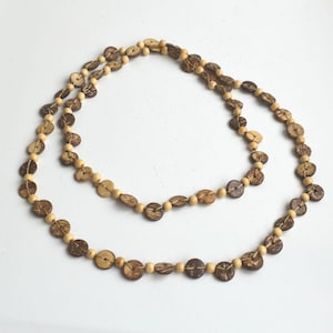 Wooden Long Statement Brown Beaded Necklace Wood Geometric Round Eco Friendly Chunky Trending Minimalist Style Jewelry Women Girl Gift