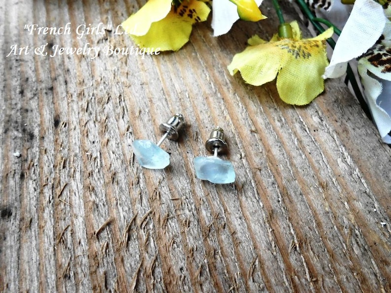 Aqua Blue Sea Glass Tiny Stud Earrings Surgical Steel Post Etsy
