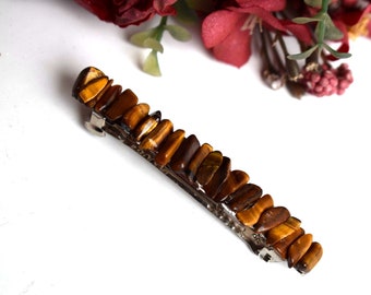 Raw Tigers Eye Barrette Brown Hair Clip Pin Gemstone Hair Bun Maker Holder Barettes Hair Barretts Hairstyle Accessories Women Gril Gift