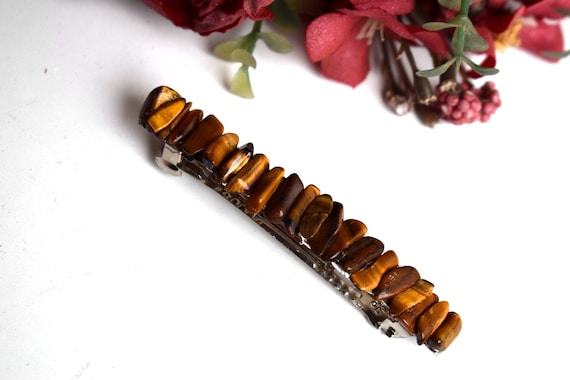Tiger Eye Stone Barrette Hair Clip - Brown Tigereye Tiger’s Tigers Eye Stone Hair Clip: Polished Brown Boho Accessory - Etsy main image 4