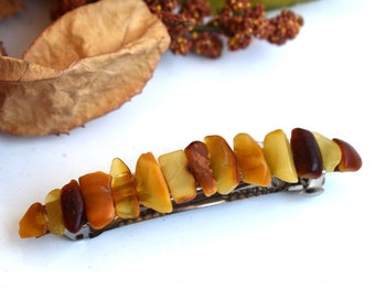 Raw Baltic Amber Barrette Yellow Orange Genuine Natural Gemstone Hair Pin Clip Barettes Hair Accessories Clip Hair Bun Holder Women Hair