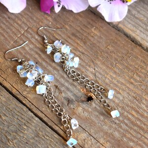 Raw Moonstone Opalite Dangle Beaded Blue Earrings Gemstone Genuine Bohemian Boho Cut Rough Art Jewelry Healing Raw Stone Crystal Earrings image 6