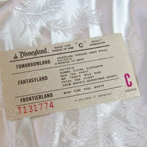Vintage Disneyland Fahrkarte Individuelles Ticket ""C"" circa 1970er Jahre - Tomorrowland Fantasyland Frontierland Inner Space Autopia Mars