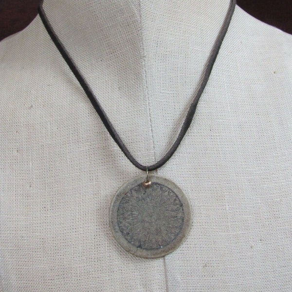 Beautiful Antique Poker Chip with Leather Cord Necklace Choker Adjustable