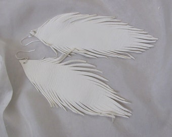 Earrings Beautiful White Leather Suede Feather Earrings - Choose your length