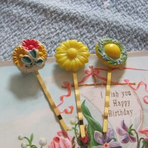 Bobby Pins - Vintage Antique Buttons Earring Bobby Pins Pair Set  - Hair clip barrette - many more to choose from in my shop!