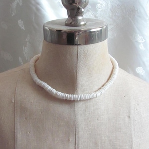 Beautiful White Puka Type Heishi Shell 16&quot; Inch Choker Necklace Island Hawaii Surfer Puca Pukka Beach // Affordable Jewelry!!!