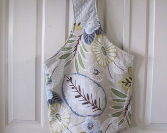 Handmade Fabric Tote Grocery Market Shopping Bag Long Single Handle Reusable - Unique Upcycled Fabrics Linens Vintage Cotton