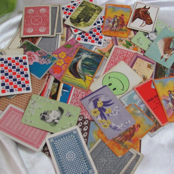 65 Collectible Single Swap Vintage Retro Playing Cards - All have some sort of flaw/damage - Good for crafts repurpose