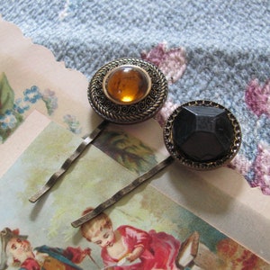 Bobby Pins - Vintage Antique Buttons Earring Bobby Pins Pair Set  - Hair clip barrette - many more to choose from in my shop!