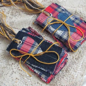 5 bellissime etichette regalo in tessuto denim scozzese di lana // Decorazioni per la casa in tessuto vintage originale fatto a mano // *Pronte per la spedizione*