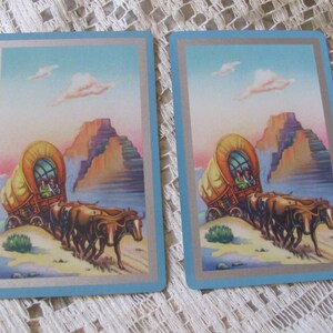 2 carte da gioco retrò vintage da collezione Single Swap - Covered Wagon Western Horse Cards **SPEDIZIONE GRATUITA**