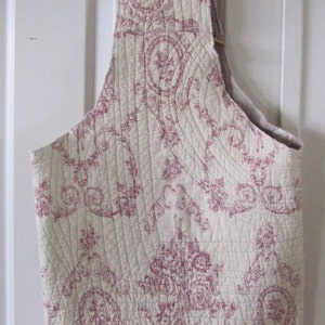 Handmade Fabric Tote Grocery Market Shopping Bag Long Single Handle - Reusable - Unique Upcycled Fabrics Vintage Cotton Quilt