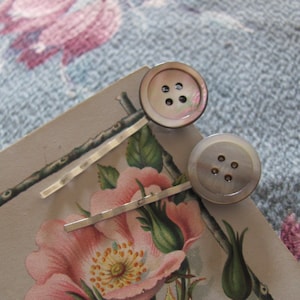 Bobby Pins - Vintage Antique Buttons Earring Bobby Pins Pair Set  - Hair clip barrette - many more to choose from in my shop!