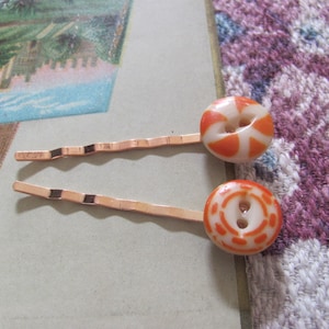 Bobby Pins - Vintage Antique Buttons Earring Bobby Pins Pair Set  - Hair clip barrette - many more to choose from in my shop!