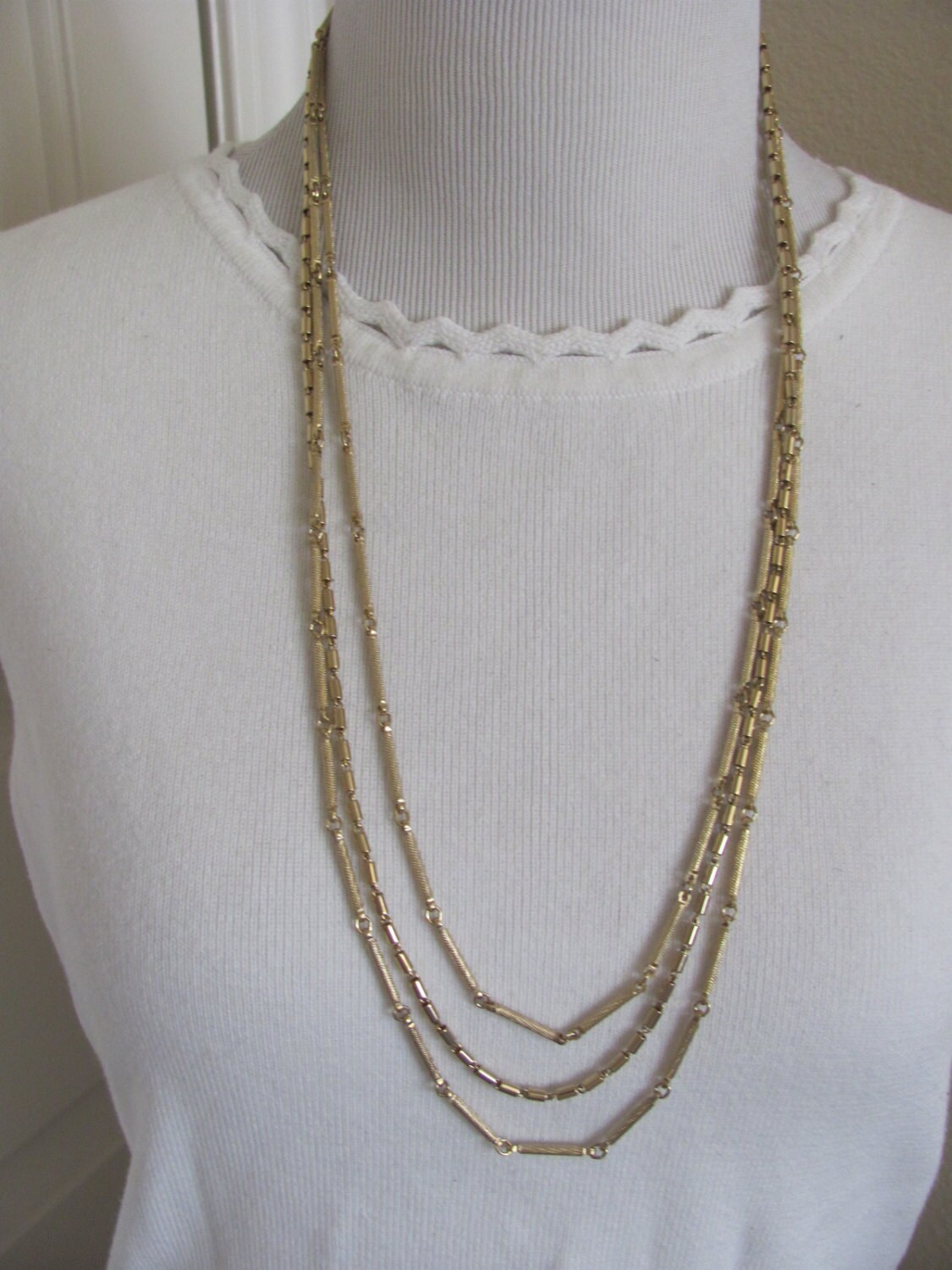 Necklace Beautiful Triple Gold Chain Extra Long 26 Inch Etsy