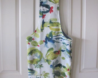 Handmade Fabric Tote Grocery Market Shopping Bag Long Single Handle Reusable - Unique Upcycled Fabrics Linens Vintage Cotton