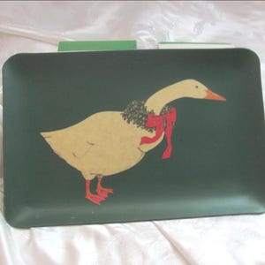 Vintage Chaco Originals Serving Eating Tray Plate - Green Goose Christmas Mid Century Home Decor Household Party Holiday