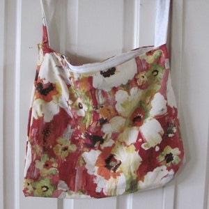 Handmade Fabric Tote Grocery Market Shopping Bag Long Single Strap Reusable - Unique Upcycled Fabrics Linens Vintage Cotton