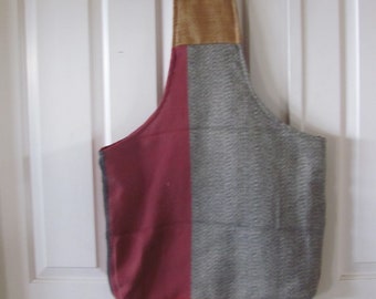 Fourre-tout en tissu fait main, long sac à provisions pour épicerie, longue poignée réutilisable - Tissus upcyclés uniques, linge de maison, coton vintage