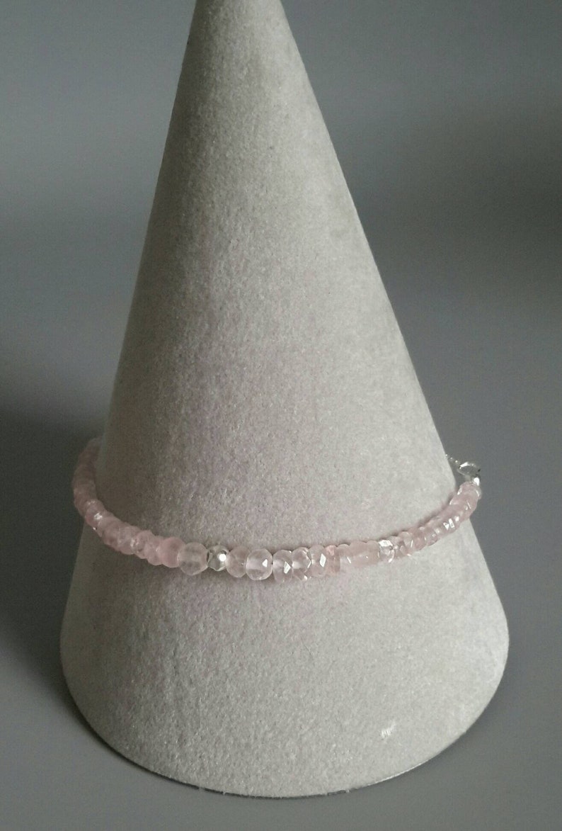 Baby Pink Rose Quartz and Sterling Silver Slider Bracelet