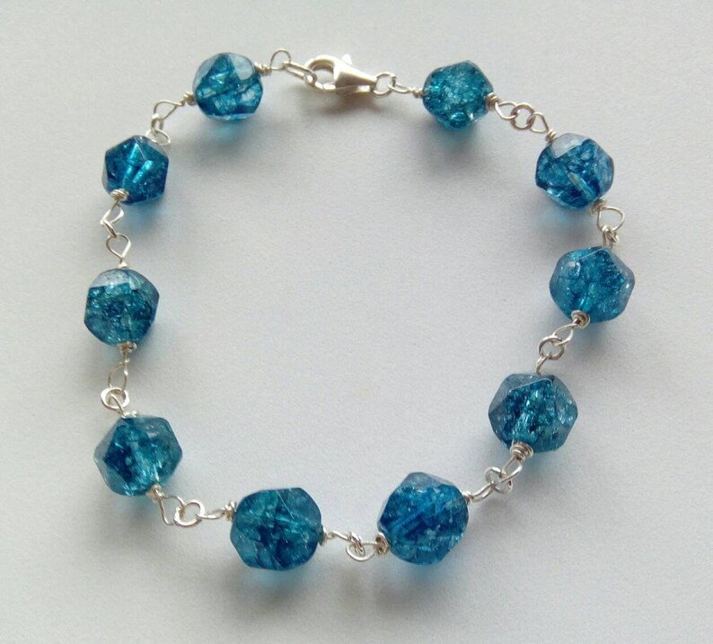 Teal Blue crystal and Sterling Silver Bracelet